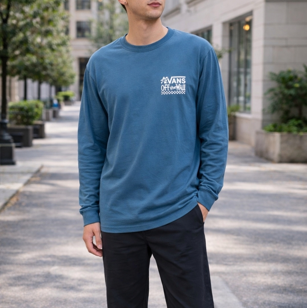 Vans Off The Wall Teal Long Sleeve Graphic Tee Size L Classic Fit  Streetwear